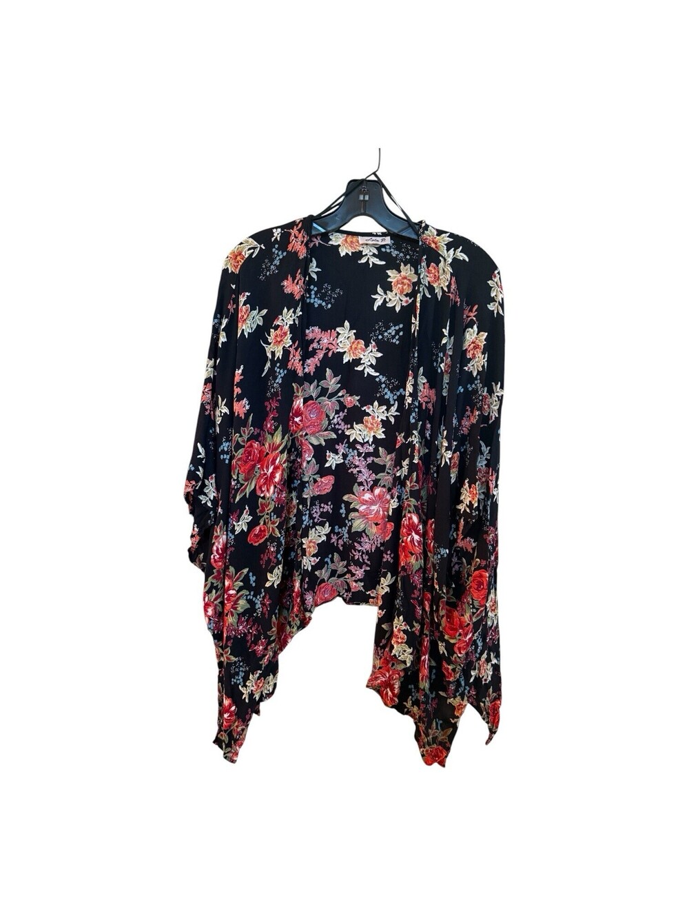 Lola P Light Weight Floral Duster Black & Red One Size